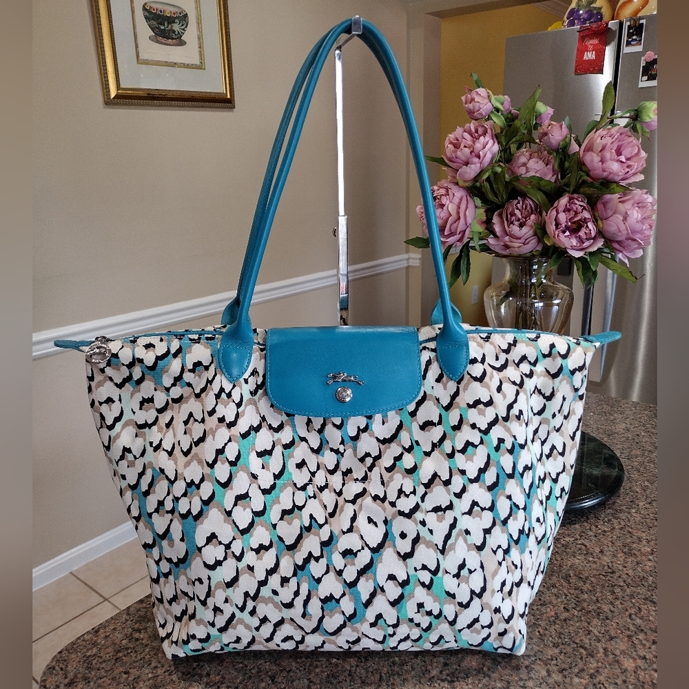 Longchamp Turquoise phanter print canvas and leather limited edition - Picture 12 of 17